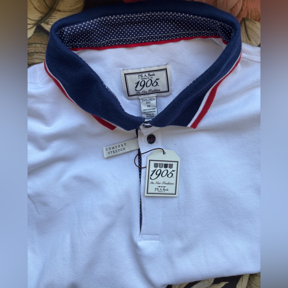 Jos. A. Bank White Polo with Blue and Red Trim - Picture 7 of 7